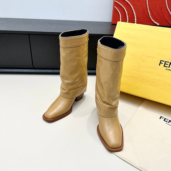 Fendi Ankle Boots Beige Calfskin 472684