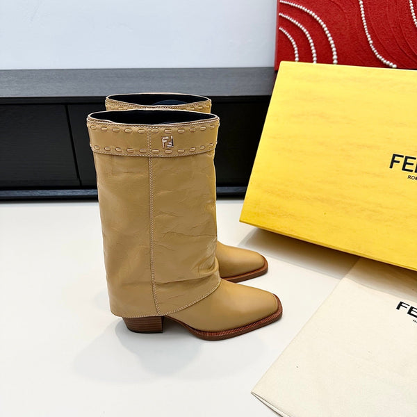 Fendi Ankle Boots Beige Calfskin 472684