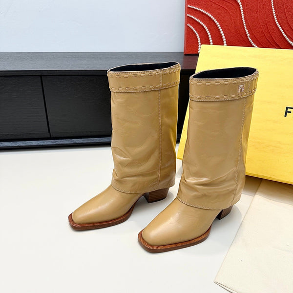 Fendi Ankle Boots Beige Calfskin 472684