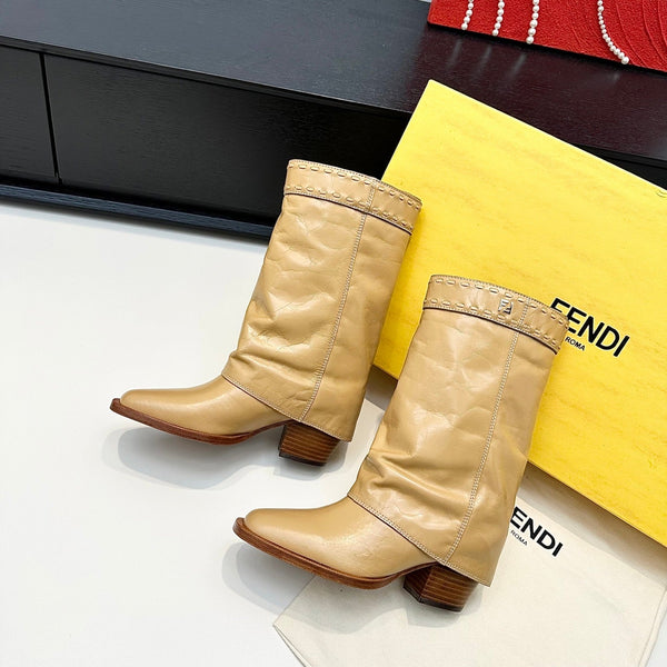 Fendi Ankle Boots Beige Calfskin 472684