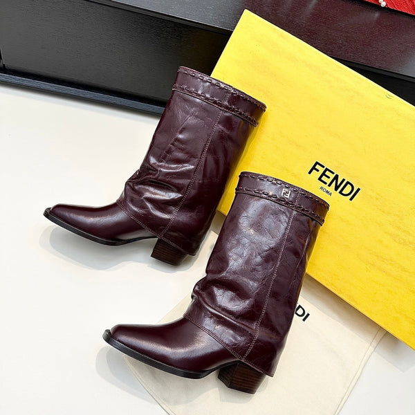 Fendi Ankle Boots Dark Burdundy Calfskin 472687