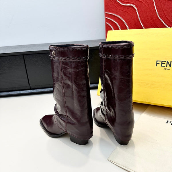 Fendi Ankle Boots Dark Burdundy Calfskin 472687