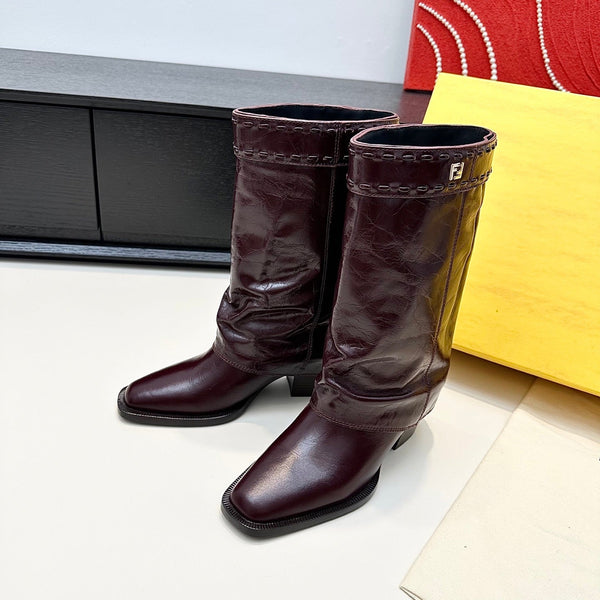 Fendi Ankle Boots Dark Burdundy Calfskin 472687