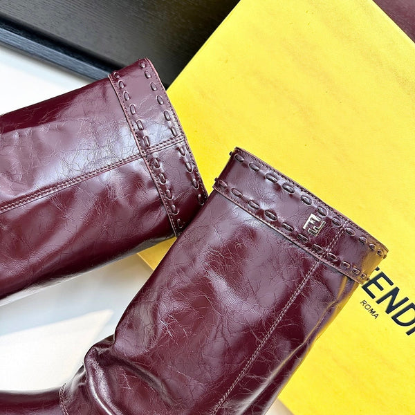 Fendi Ankle Boots Dark Burdundy Calfskin 472687