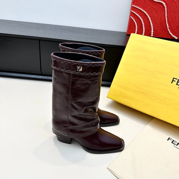 Fendi Ankle Boots Dark Burdundy Calfskin 472687