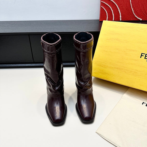 Fendi Ankle Boots Dark Burdundy Calfskin 472687