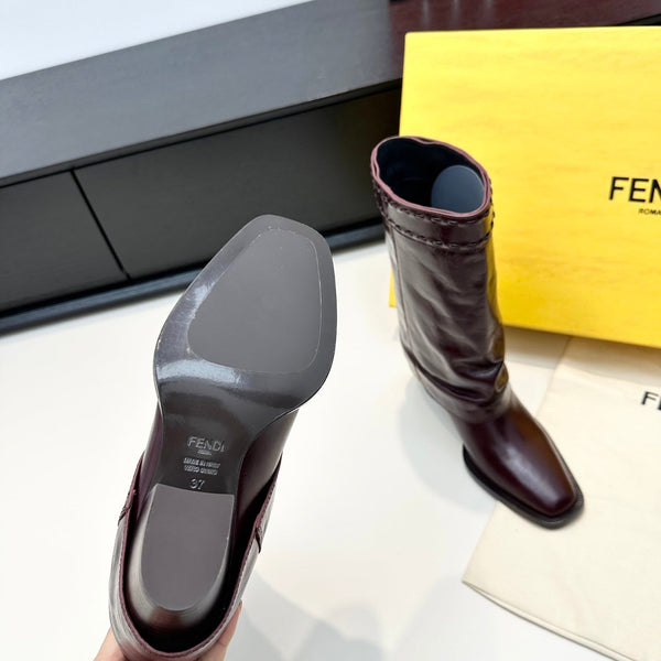 Fendi Ankle Boots Dark Burdundy Calfskin 472687