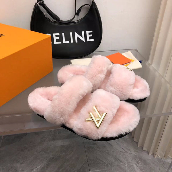 LV Sunset Comfort Flat Mule Pastel Pink Fleece