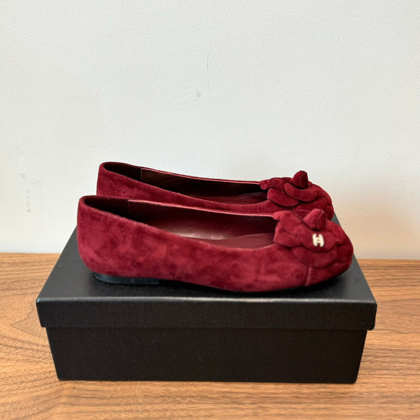 CC Ballet Flats Red With Camellia Red Suede
