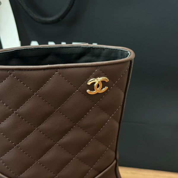 CC Short Boots Earth Brown Quilted Calfskin