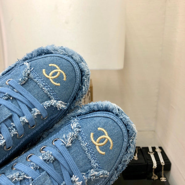 CC Sneaker Blue Fringe Denim Fabric