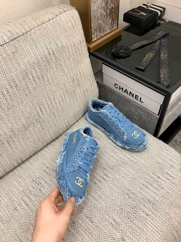 CC Sneaker Blue Fringe Denim Fabric