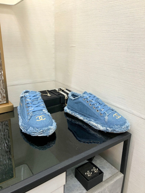 CC Sneaker Blue Fringe Denim Fabric