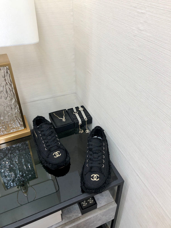 CC Sneaker Black Fringe Denim Fabric