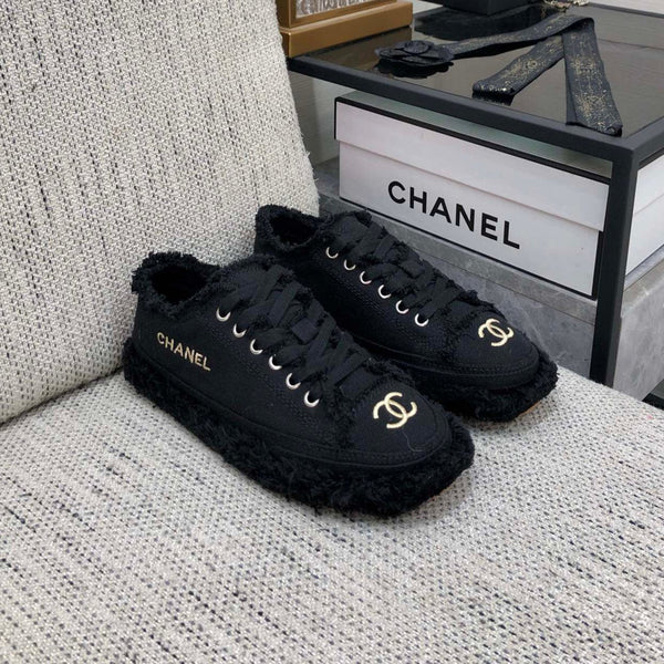 CC Sneaker Black Fringe Denim Fabric