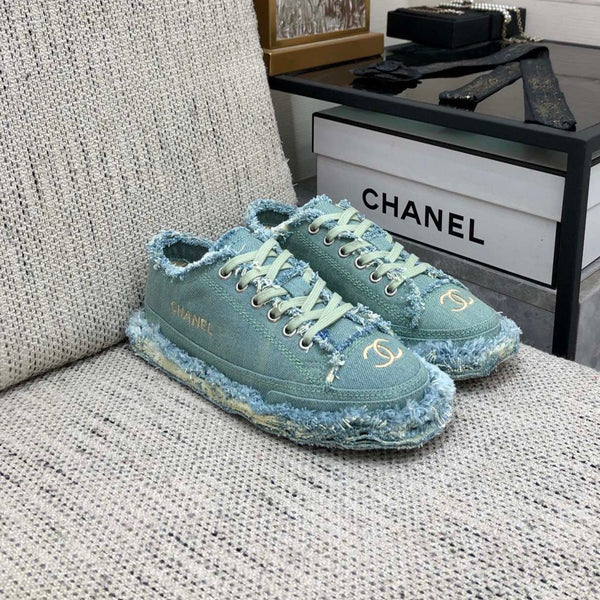 CC Sneaker Turquoise Fringe Denim Fabric