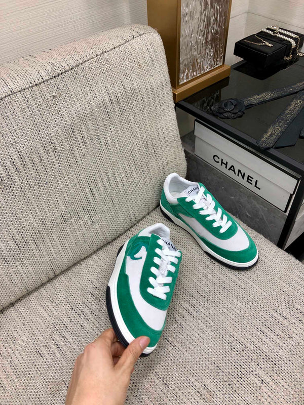 CC Sneaker In Green Mix White Suede
