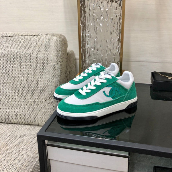 CC Sneaker In Green Mix White Suede