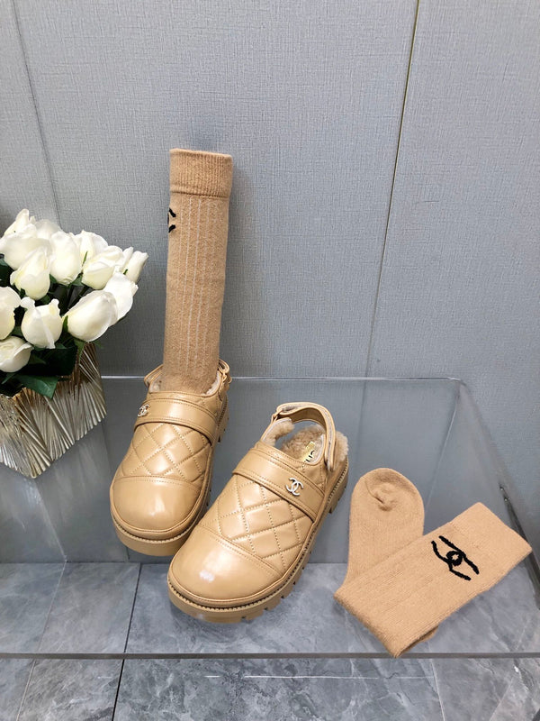 PANTOFOLE CON PLATEAU IN PELLE DI AGNELLO BEIGE CREMA