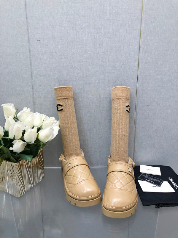 PANTOFOLE CON PLATEAU IN PELLE DI AGNELLO BEIGE CREMA