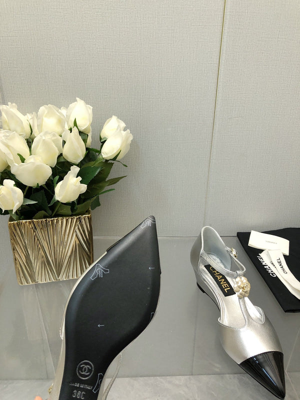 CAMELLIA CAP JANE SANDALS IN SILVER MIX BLACK LAMBSKIN