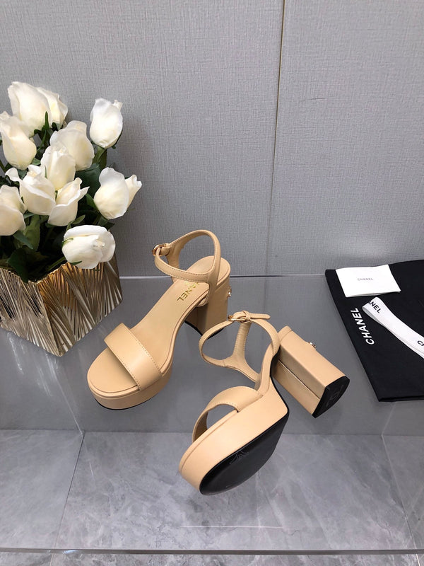 BLOCK HEEL 9 CM SANDAL IN SAND BROWN LAMBSKIN