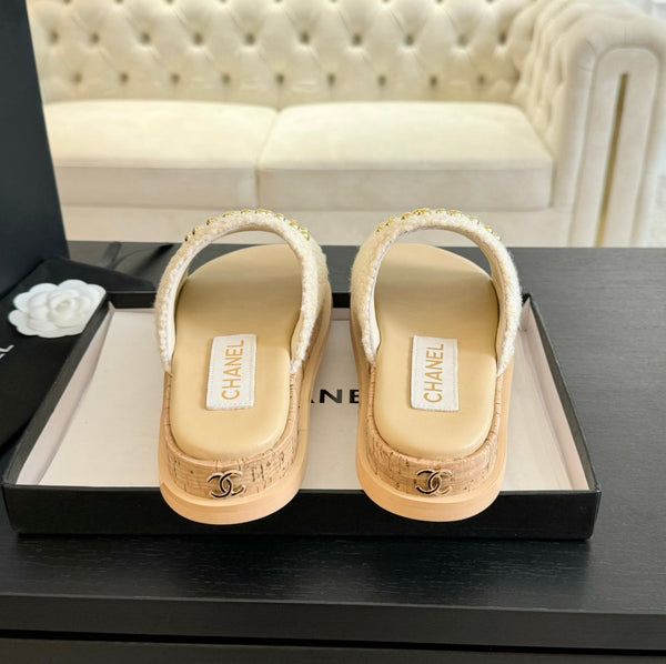 CC 25C Slippers Cream Satin Fabric 212978