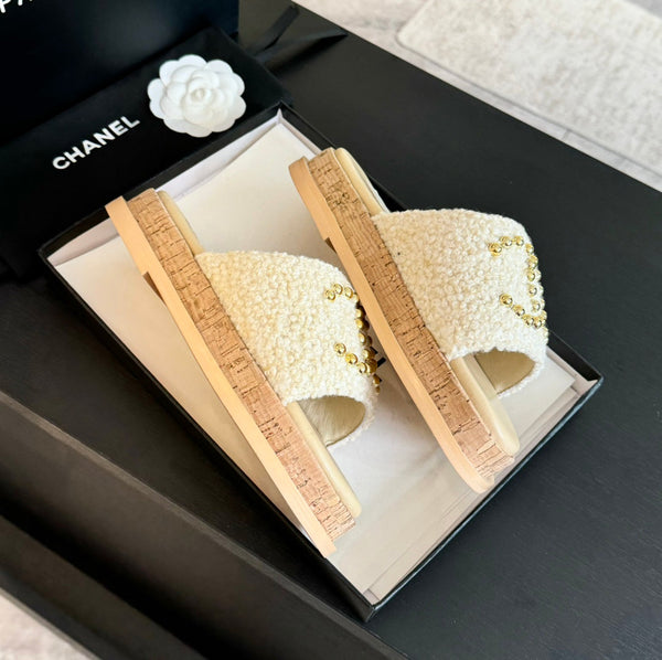 CC 25C Slippers Cream Satin Fabric 212978