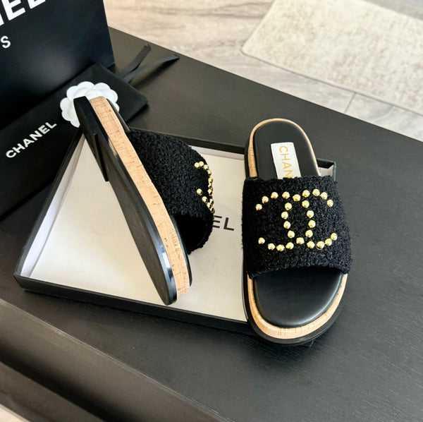 CC 25C Slippers Black Satin Fabric 212979