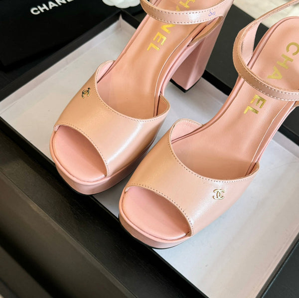 HIGH HEEL PLATFORM SANDALS IN PEACH PINK CALFSKIN