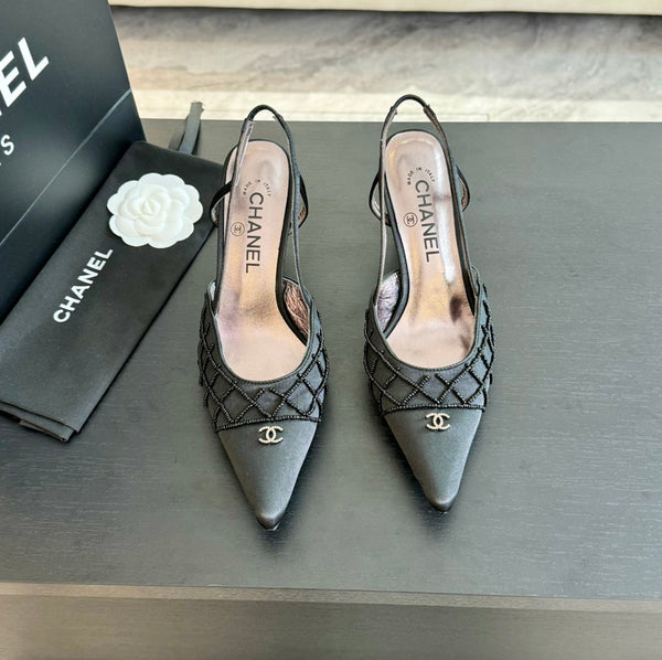 cc slingbacks 65 in pelle di agnello satinata nera