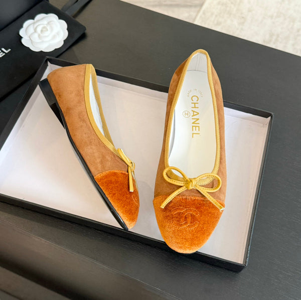 ballerina in pelle scamosciata marrone tela ambra