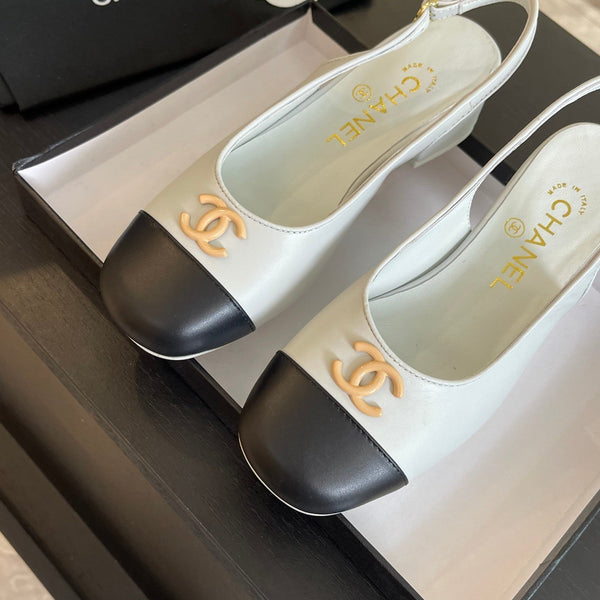 cc slingback 50 white black calfskin