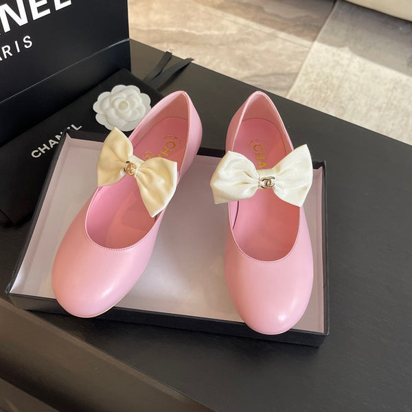 BALLERINA IN PELLE DI AGNELLO ROSA CHIARO CON FIOCCO BIANCO