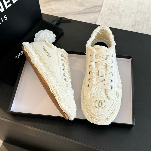 cc low sneaker white denim embroidery canvas