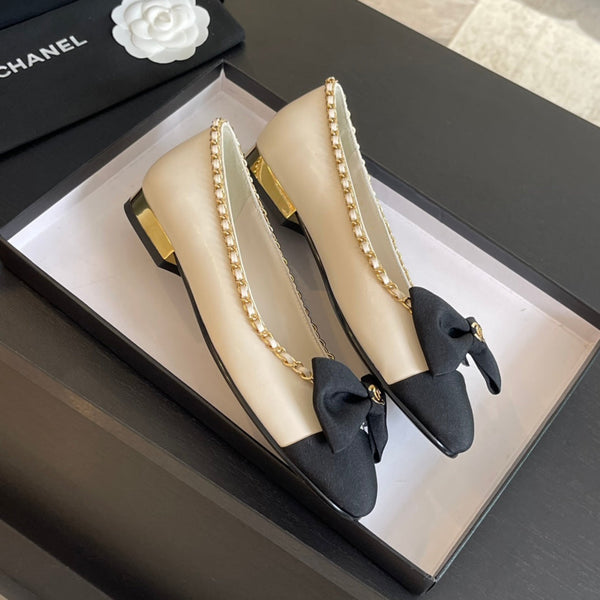 BALLET FLAT WHITE CALFSKIN AND FABRIC