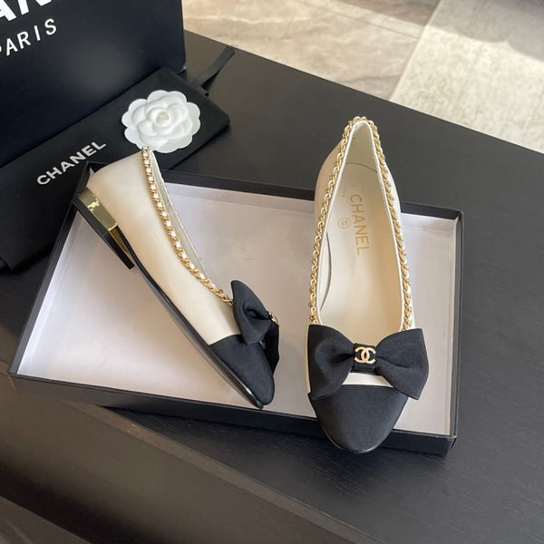 BALLET FLAT WHITE CALFSKIN AND FABRIC