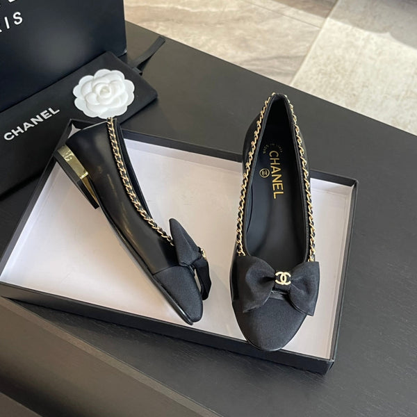 BALLET FLAT BLACK CALFSKIN AND FABRIC