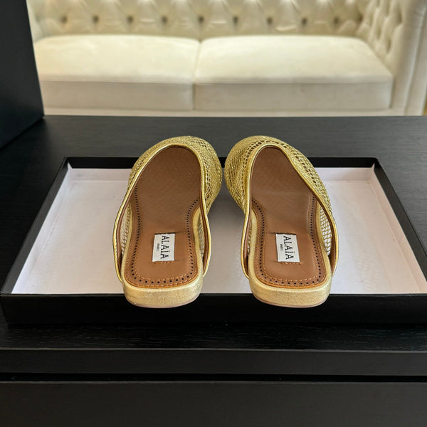 mulo piatto in rete color oro metallizzato in pelle di agnello