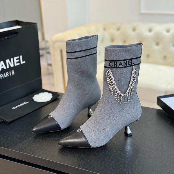 CC Ankle Boots Grey Wool And Lambskin