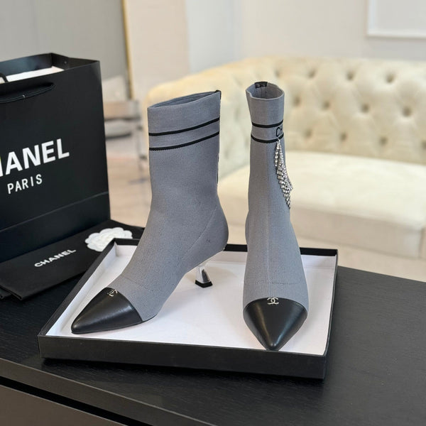 CC Ankle Boots Grey Wool And Lambskin