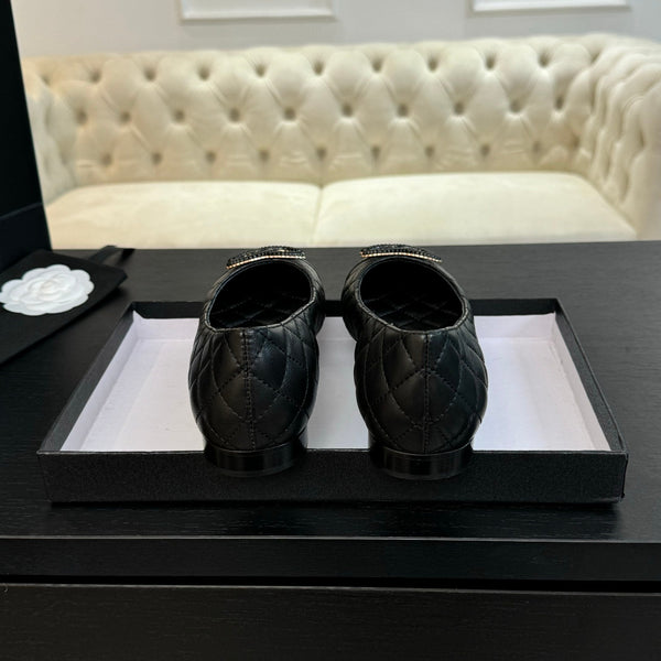 ballet flat black quilted lambskin large black cc logo