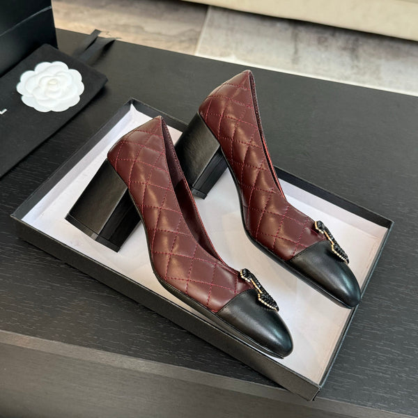 ballet flat with high heel 7cm burgundy black quilted lambskin