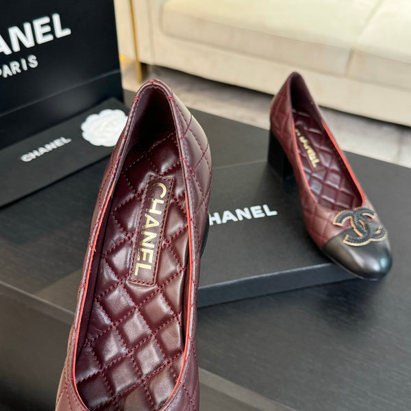 ballet flat with high heel 7cm burgundy black quilted lambskin