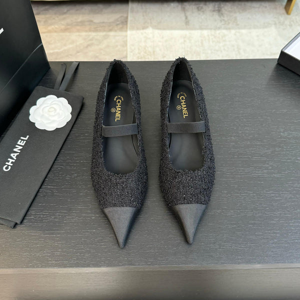 mary jane 35 pointed toe black tweed black grosgrain
