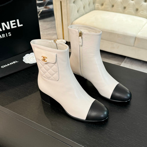 CC Ankle Boots 50mm White Black Lambskin