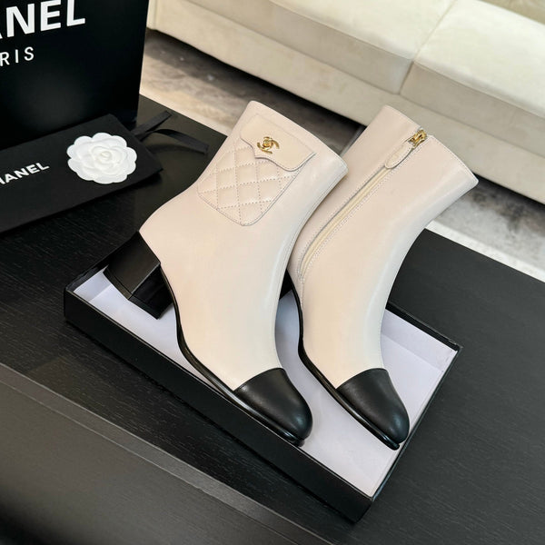 CC Ankle Boots 50mm White Black Lambskin