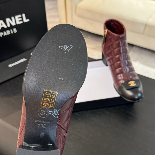 CC Ankle Boots 50mm Burgundy Black Quilted Lambskin