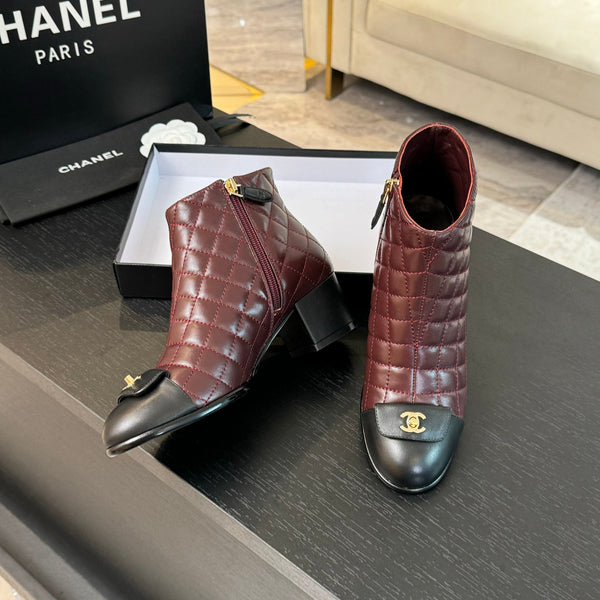 CC Ankle Boots 50mm Burgundy Black Quilted Lambskin