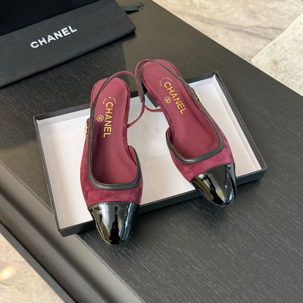 CC Slingback Nero Pelle Scamosciata Rosso Scuro